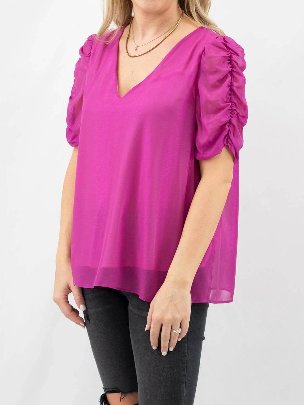 NEW ADRIENNE sheer metallic top in purple